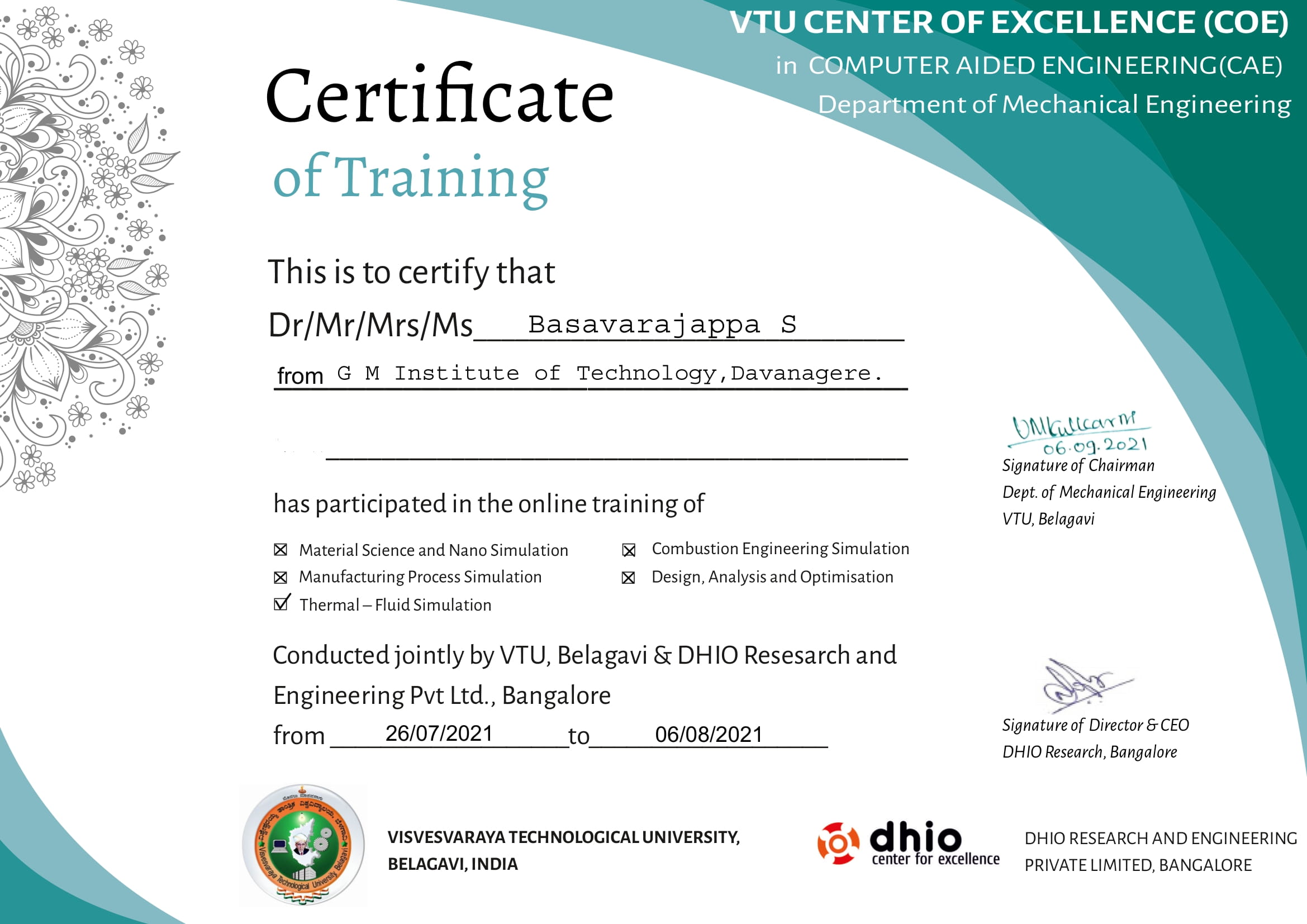 VTU Training Certificate